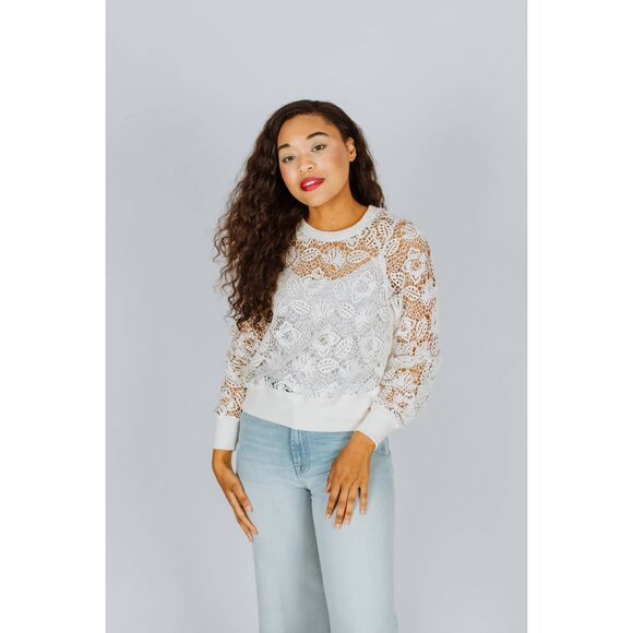 Rag & Bone White Aleah Crochet Floral Top Sweater - Picture 1 of 5